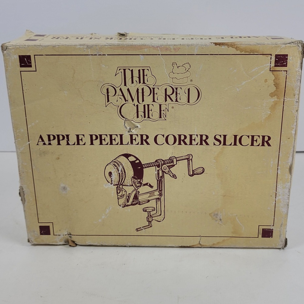 Vintage Pampered Chef Apple Peeler Corer Slicer New In Box Hand Crank Tool